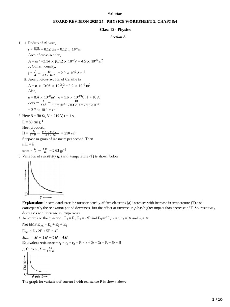 Class 12 Physics Worksheet: EMF & Resistance | PDF | Magnetic Field ...