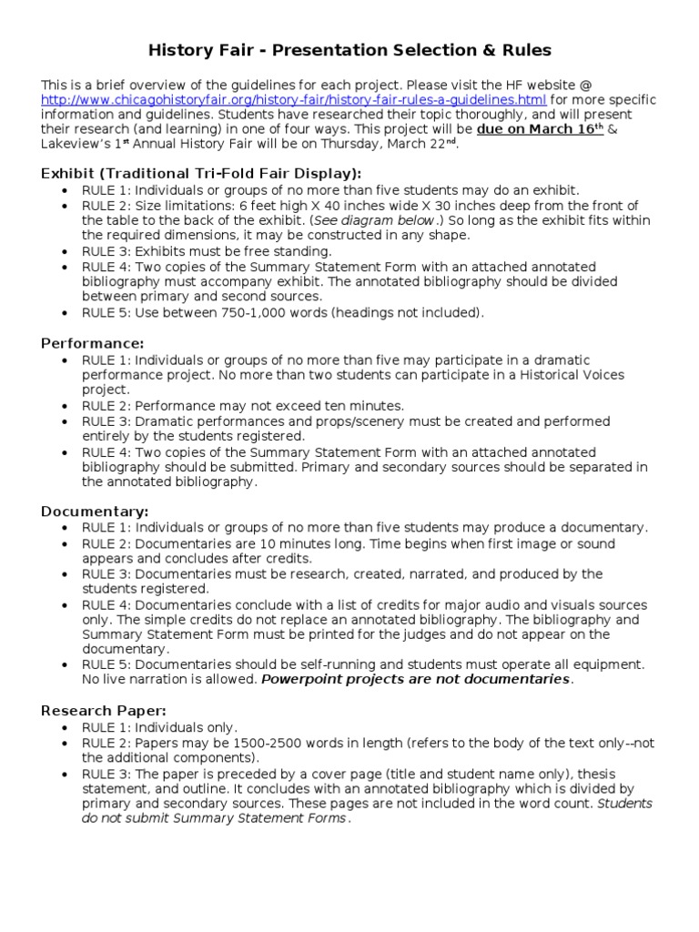 History Fair Project Guidelines & Rules | PDF | Citation | Writing