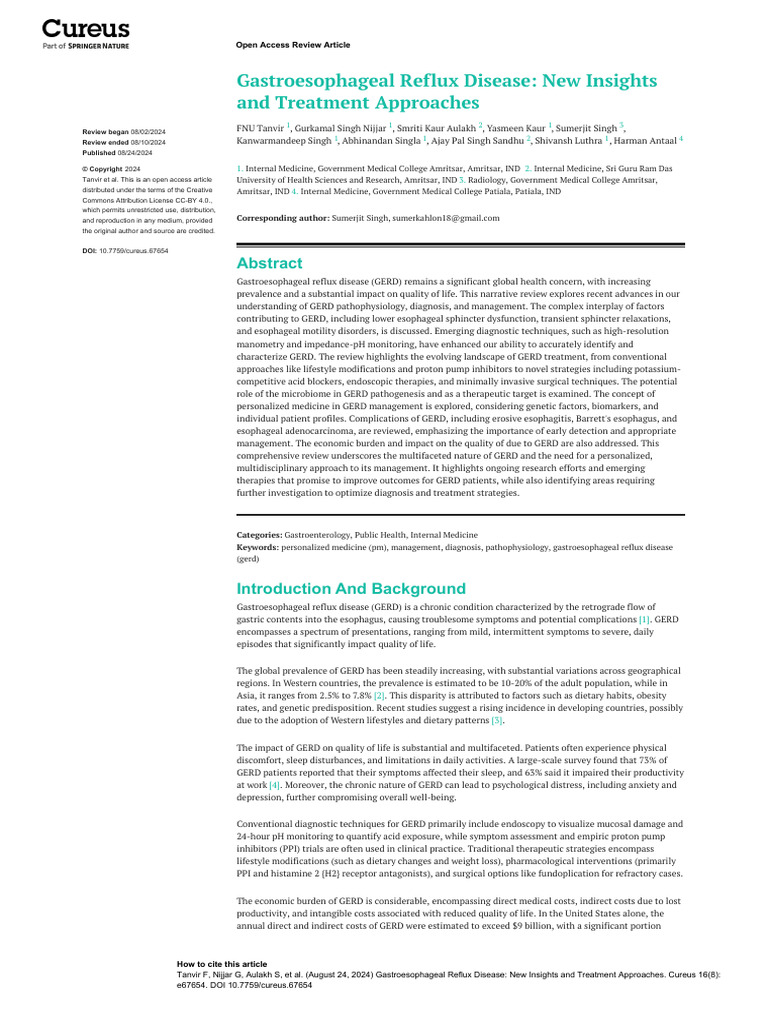 Gastroesophageal Reflux Disease New Insights and Treatment Approaches ...