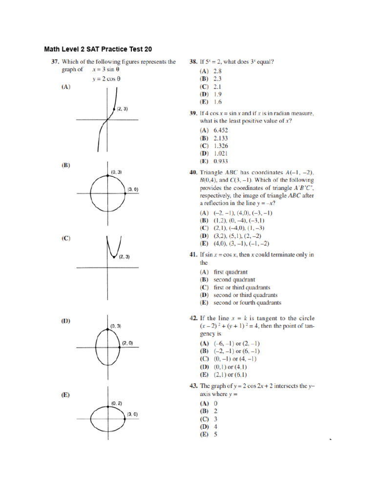 1694683620math Level 2 SAT Practice Test 20 | PDF