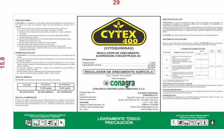 Etiqueta Cytex 400 20 L | PDF