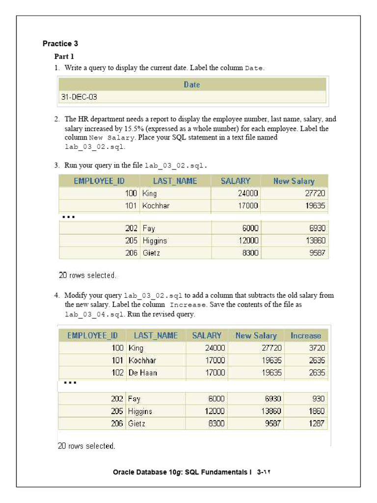 SQL Queries for Oracle Database 10g | PDF | Sql | Databases