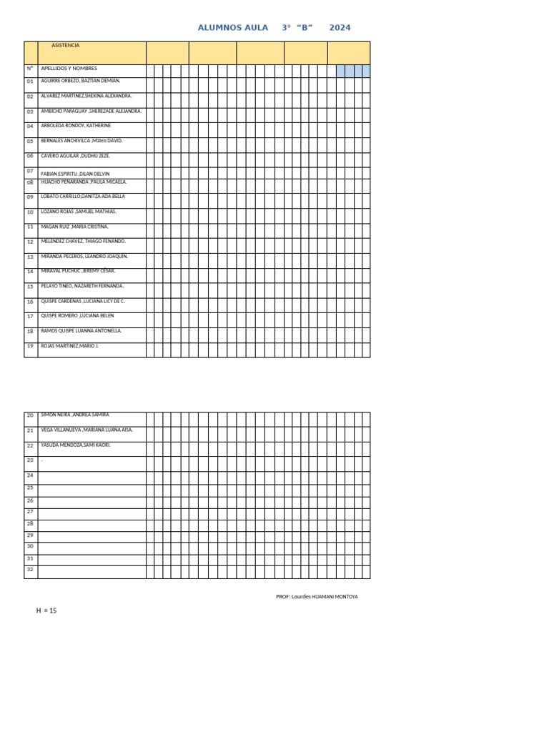 Asistencia de Clases 3°b 2024 | PDF