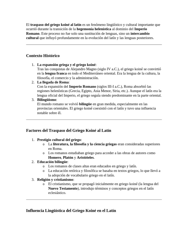 Del griego koine al latin | PDF | latín | Lengua griega