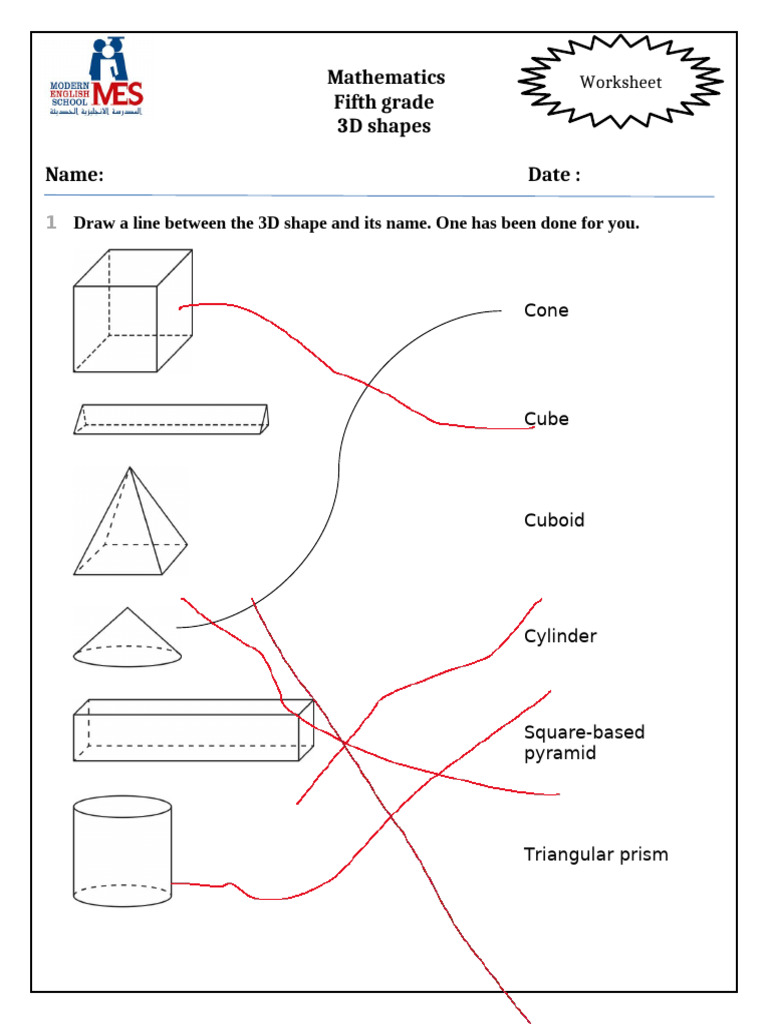 5th Grade 3D Shapes Worksheet | PDF | Volume | Shape