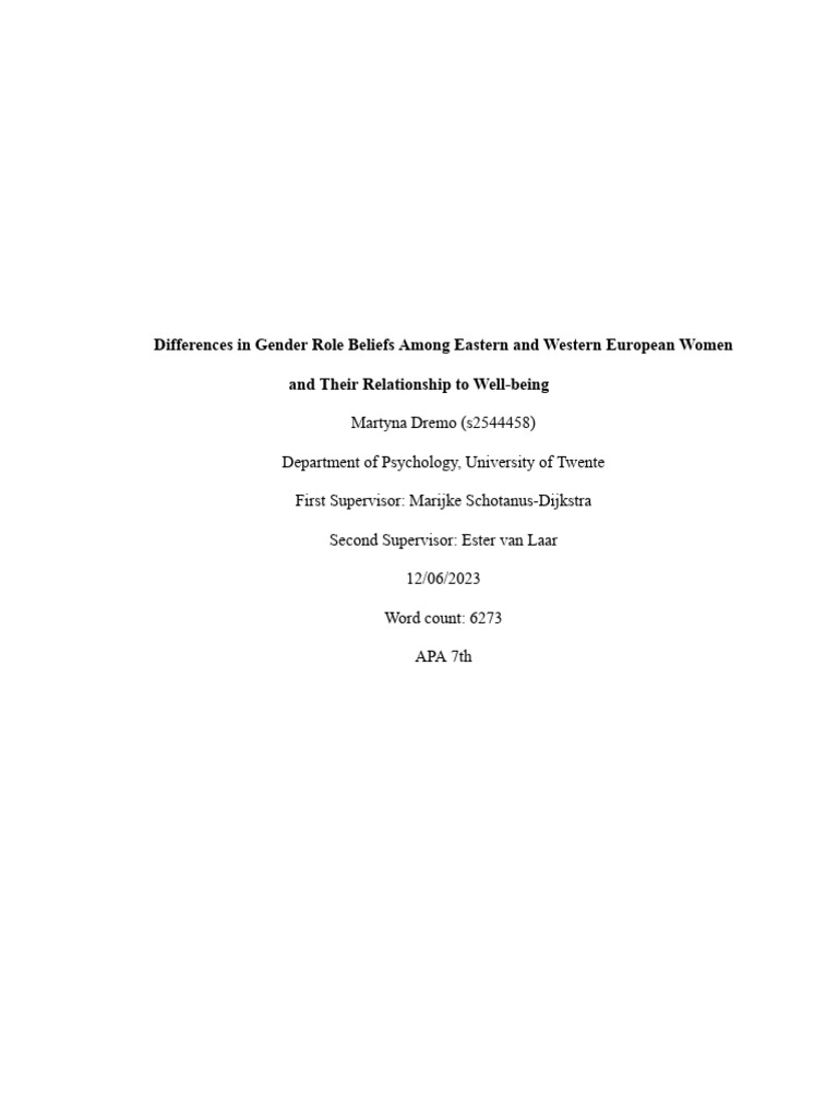 Gender Role Beliefs and Well-being in Europe | PDF | Gender Role | Gender