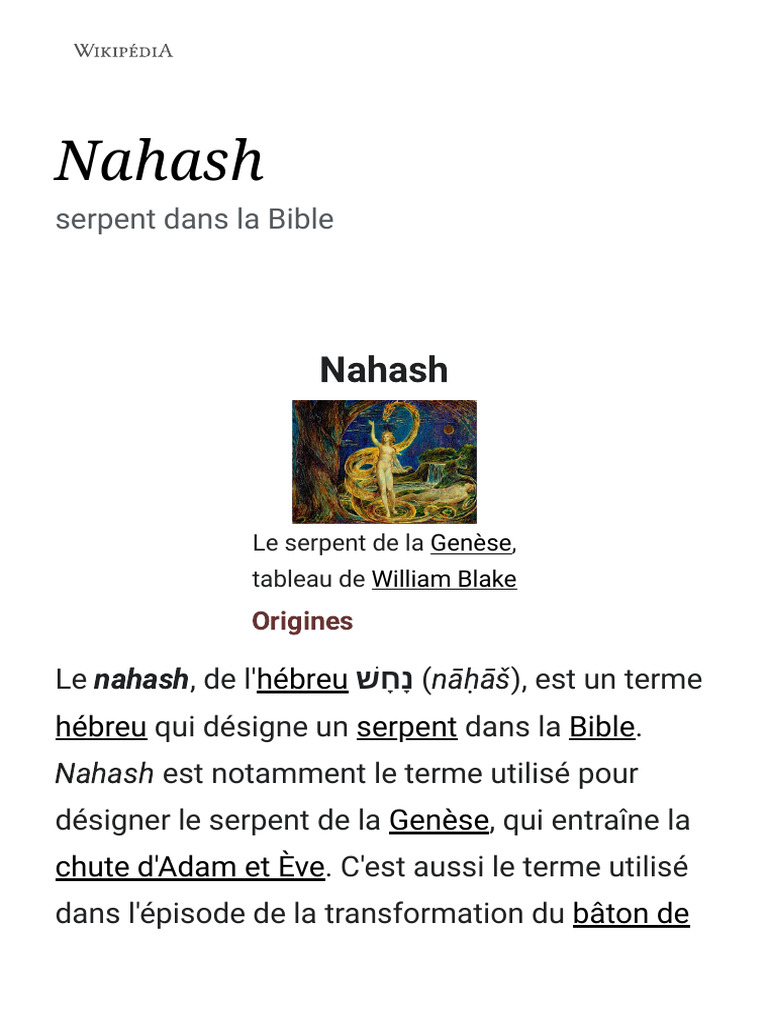 Le Serpent Nahash dans la Bible | PDF | Serpents dans la Bible | Moïse