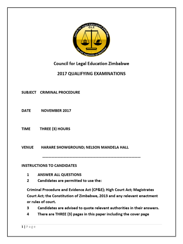 Criminal Procedure November 2017 Past Paper Unlocked Pdf Criminal