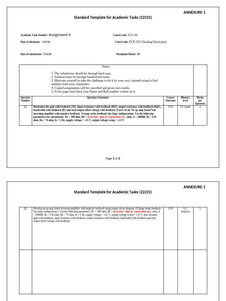 Ece 249 Assignment 4 Template Pdf Operational Amplifier Amplifier