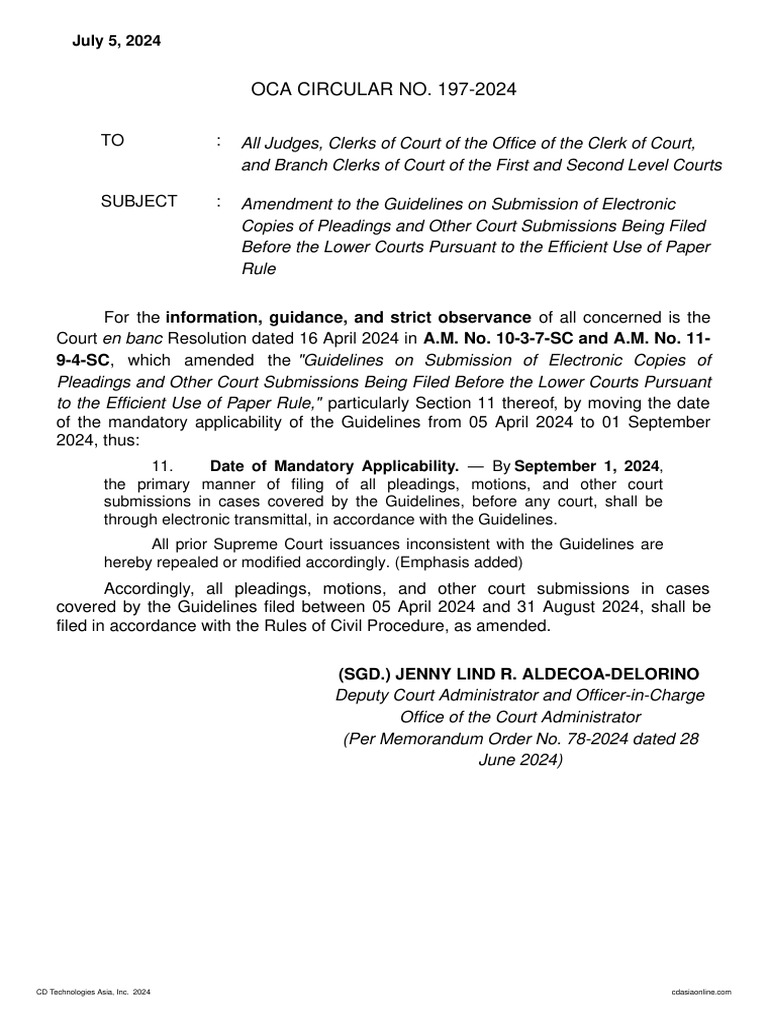 Amendment to Electronic Filing Guidelines | PDF | Pleading | Legal ...