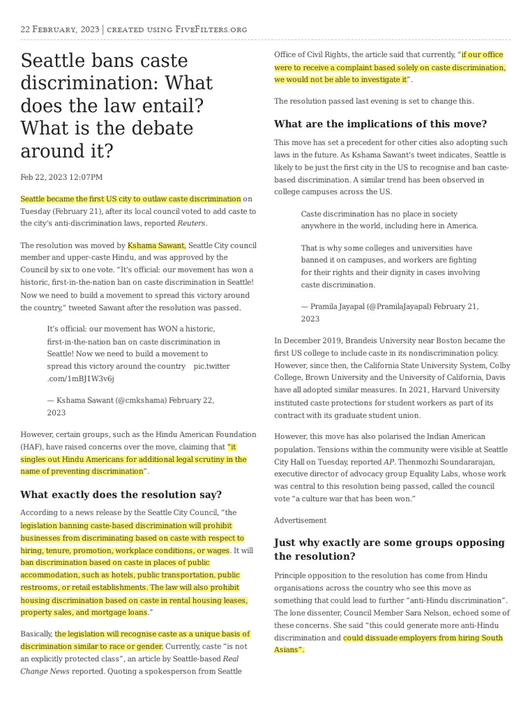 Seattle's Historic Caste Discrimination Ban | PDF | Caste | Justice