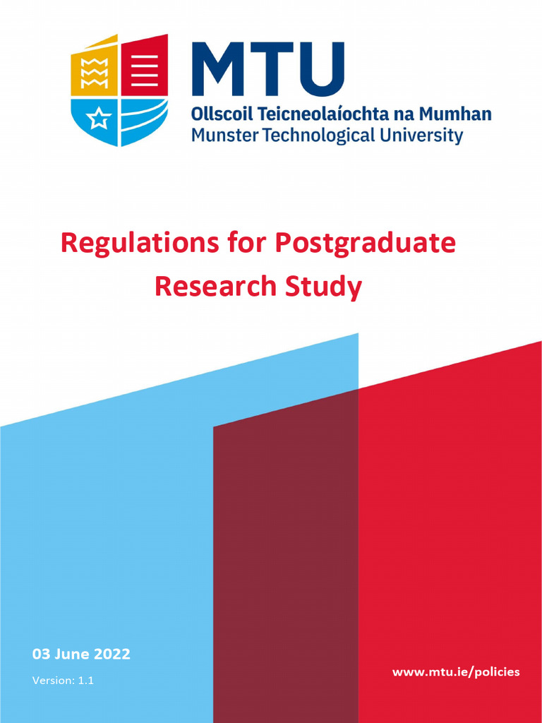 Regulations For PG Research StudyV1.1 | PDF | Thesis | Academic Degree