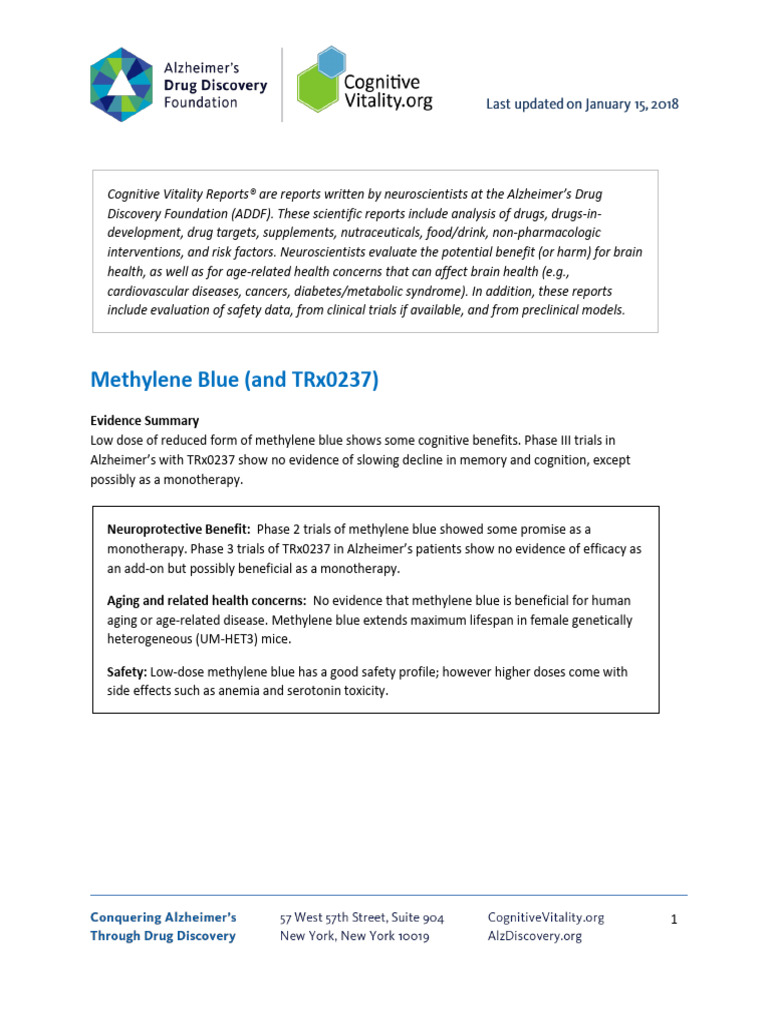 Methylene Blue Cognitive Vitality For Researchers | PDF | Phases Of ...