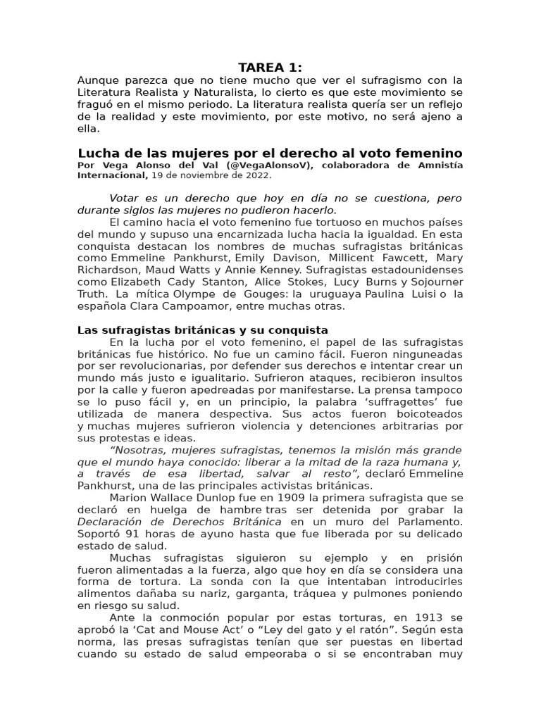 Sufragismo: Lucha por el Voto Femenino | PDF | Sufragio de las mujeres ...