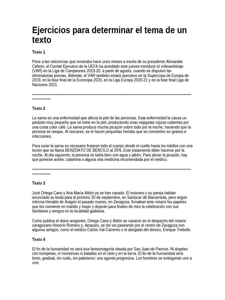 Ejercicios para Determinar El Tema de Un Texto | PDF | Comportamiento ...