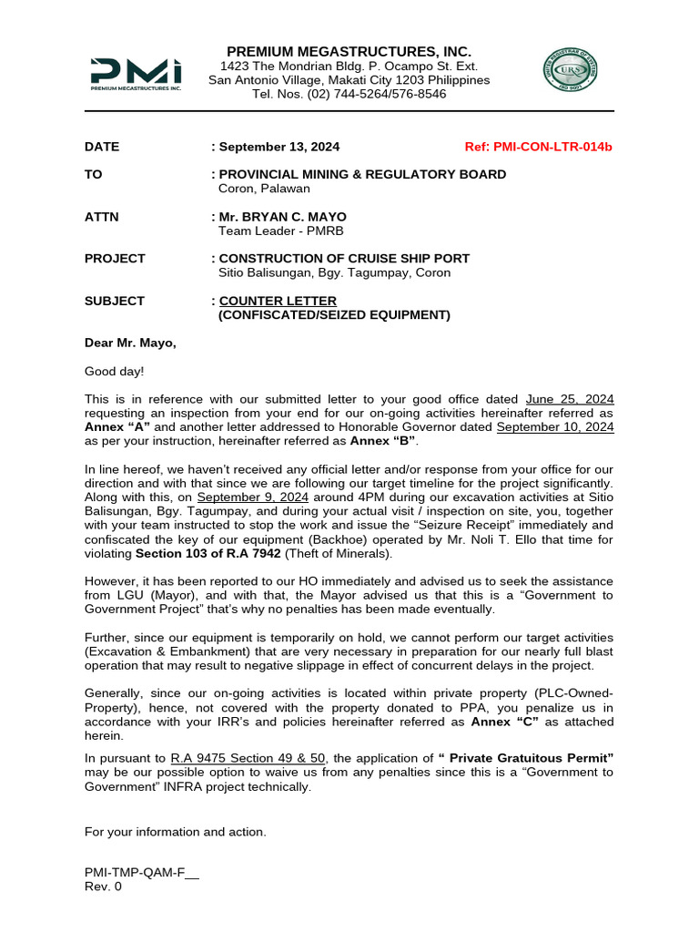 Letter To Province of Palawan (PMRB) .2 | PDF