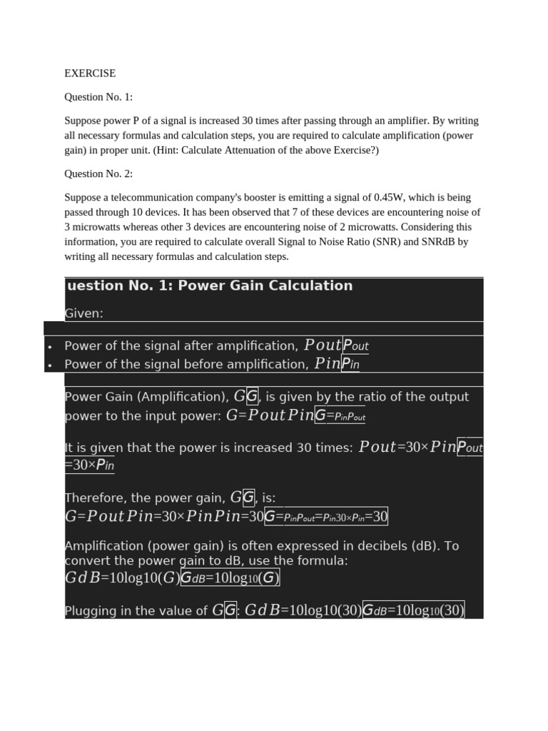EXERCISE Calxculate Noise | PDF | Signal To Noise Ratio | Decibel