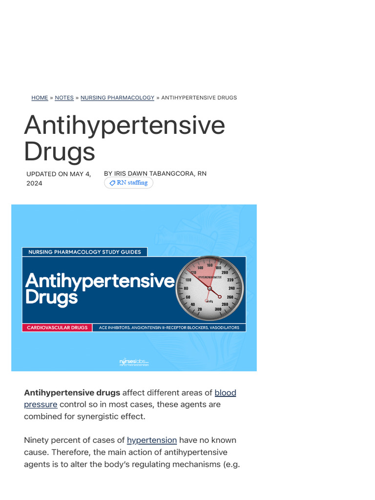 Antihypertensive Drugs Overview Guide | PDF | Hypertension | Blood Pressure