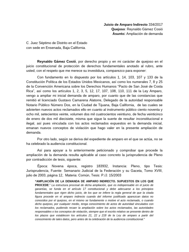 Ampliación de Demanda de Amparo 334/2017 | PDF | Caso de ley | Constitución