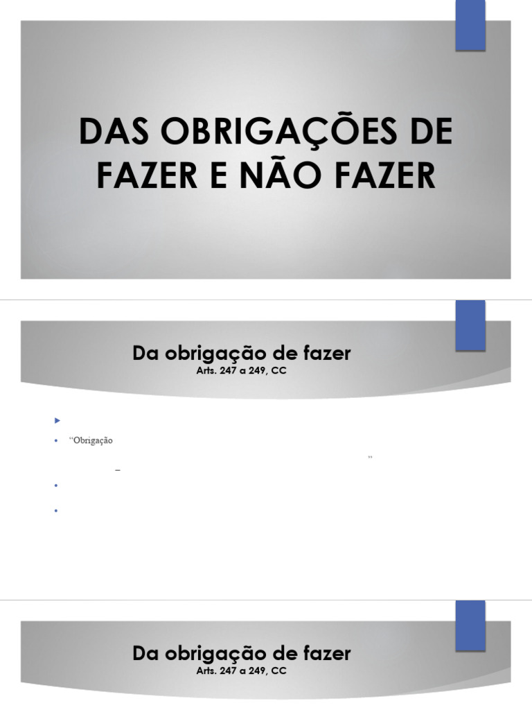 Das Obrigações de Fazer e Não Fazer | PDF | Indenização | Lei das ...