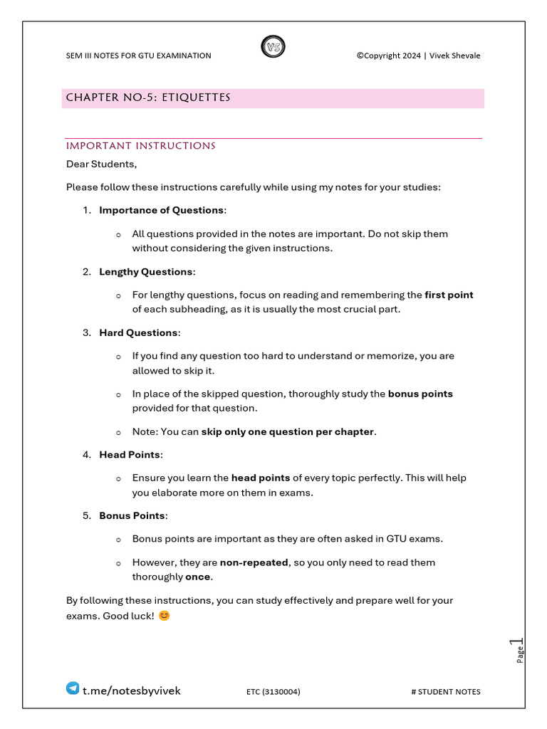 Etc CH 5 Notes - by VVK SHVL | PDF | Time Management | Professional Skills
