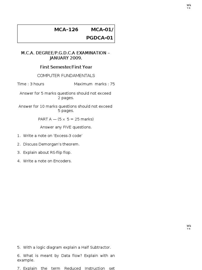 MCA Computer Fundamentals Exam 2009 | PDF