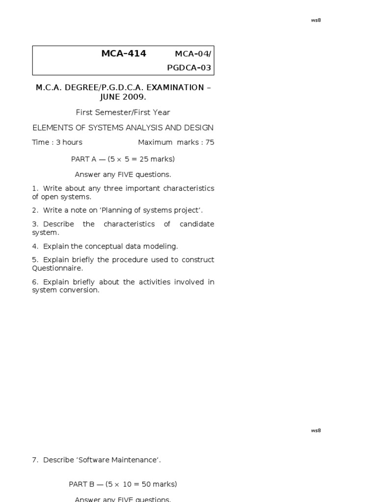 MCA Systems Analysis Exam June 2009 | PDF | System | Scientific Modeling