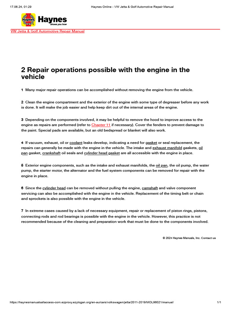 2a Four-Cylinder Engines 2 Repair Operations Possible With The Engine ...