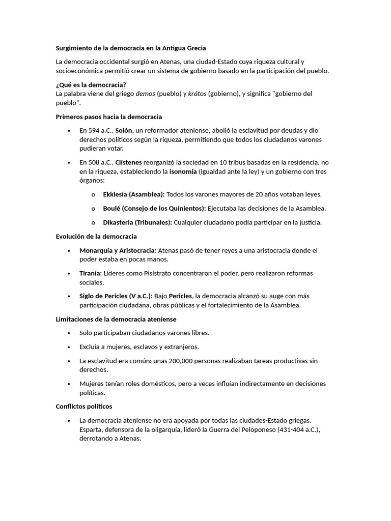 Surgimiento de la democracia en la Antigua Grecia | PDF | Democracia ...