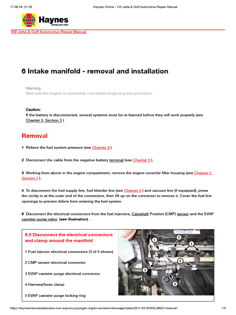 2b Five-Cylinder Engines 6 Intake Manifold - Removal and Installation ...
