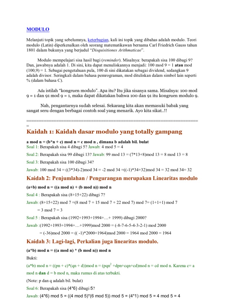 Materi dan Contoh Modulo Matematika | PDF