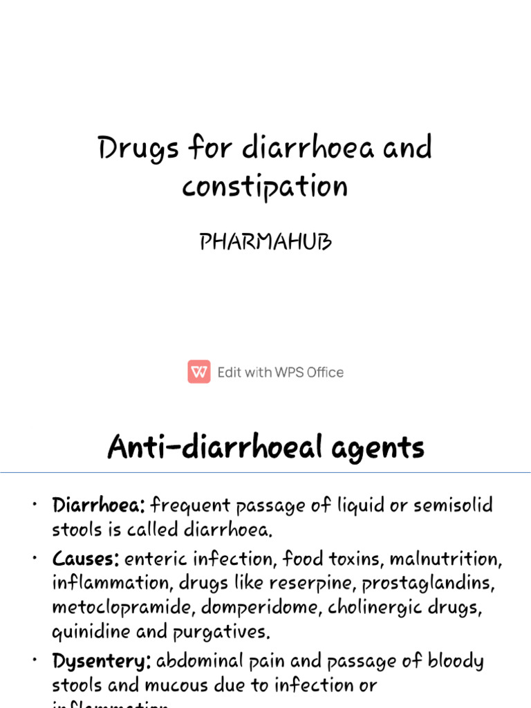 Image showcasing Diarrhoea & Constipation Drugs Guide | PDF | Diarrhea | Drugs Acting On ...
