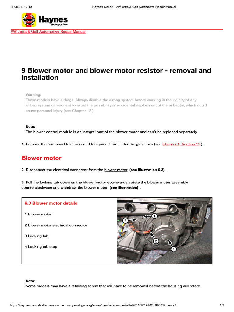 VW Jetta & Golf Blower Motor Guide | PDF | Electrical Connector | Airbag