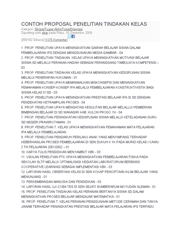Contoh Proposal Penelitian Tindakan Kelas