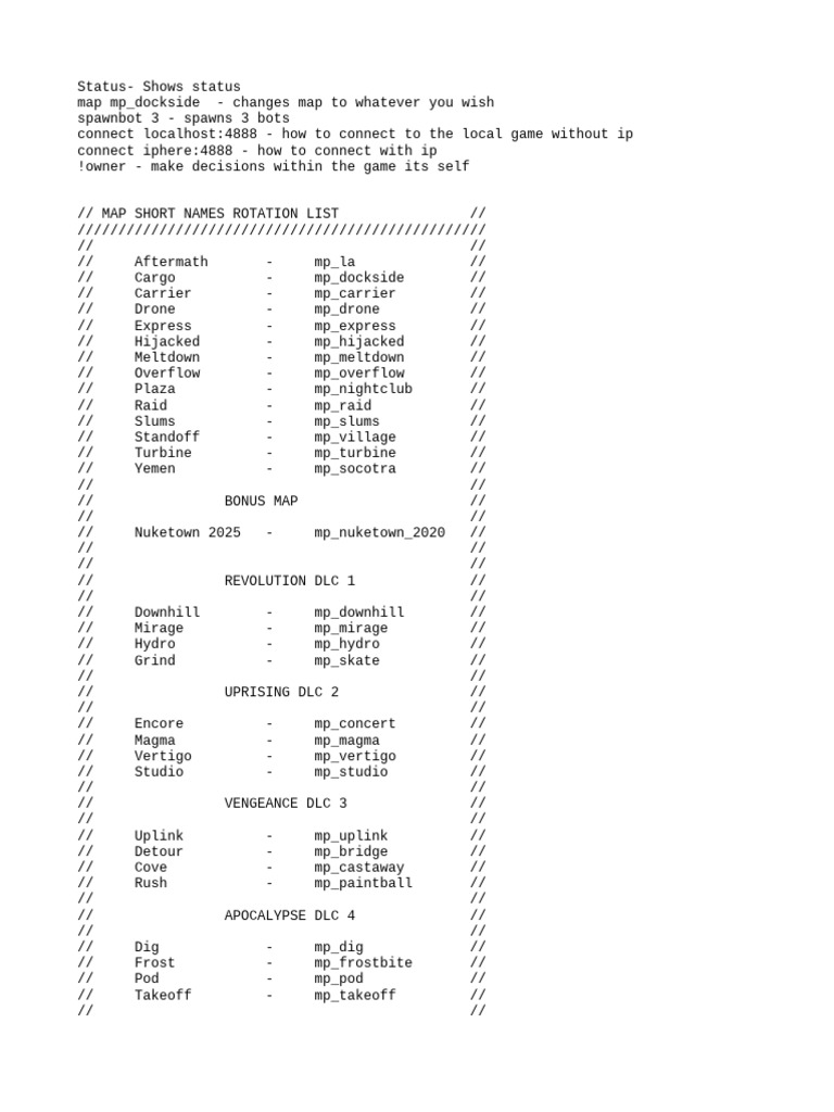 Game Commands and Map List | PDF