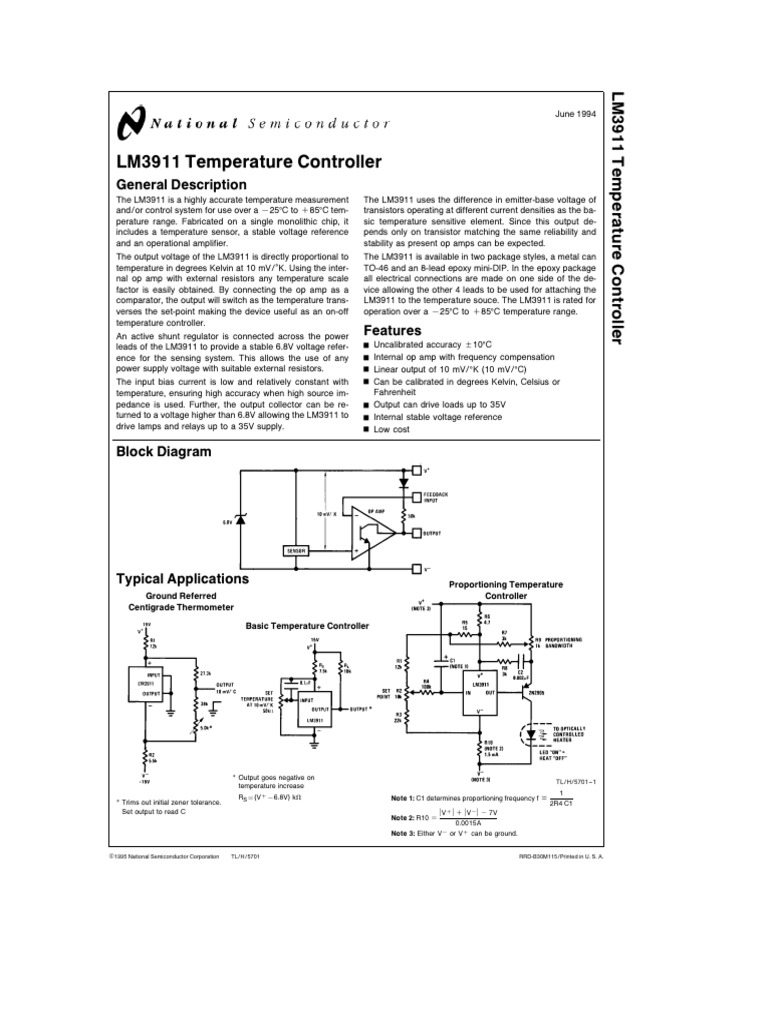 LM3911 Temperature Controller Datasheet | PDF | Operational Amplifier ...