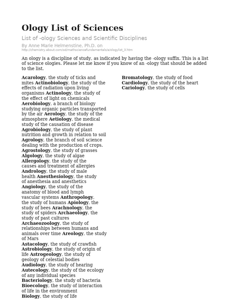 Ology List of Sciences | PDF | Earth Sciences