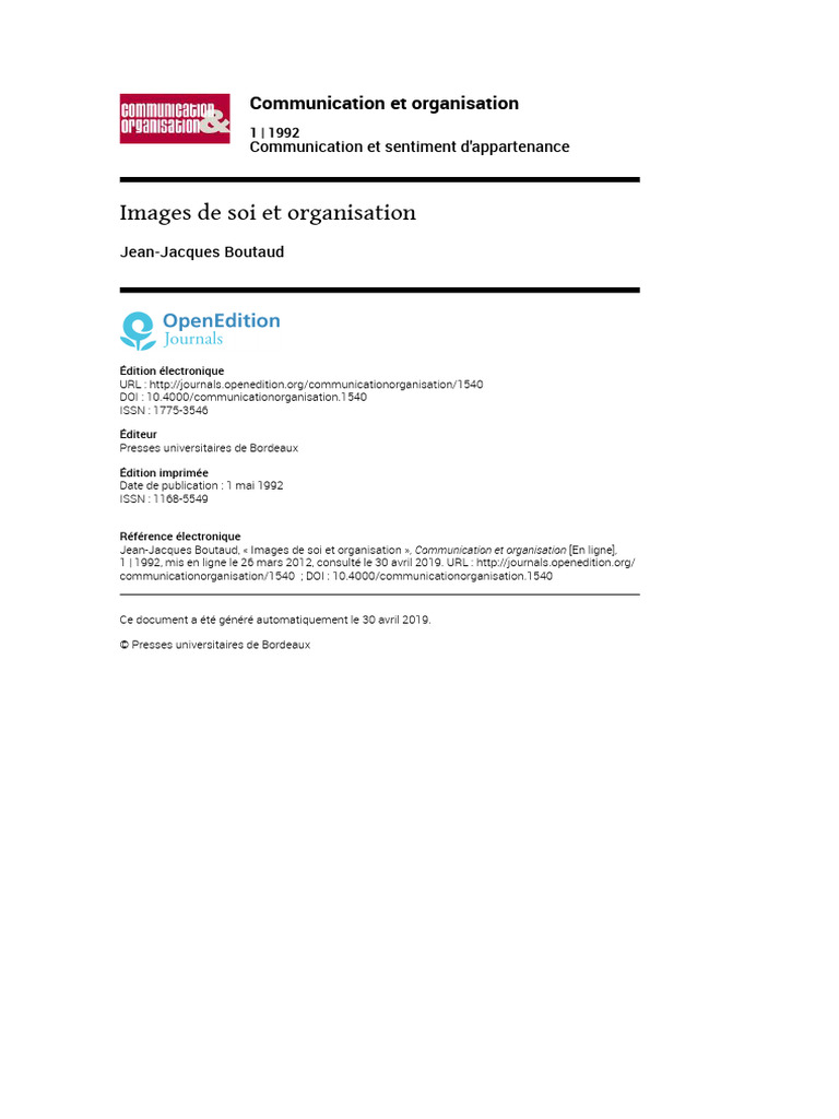 Images de soi et appartenance en organisation | PDF | la communication ...