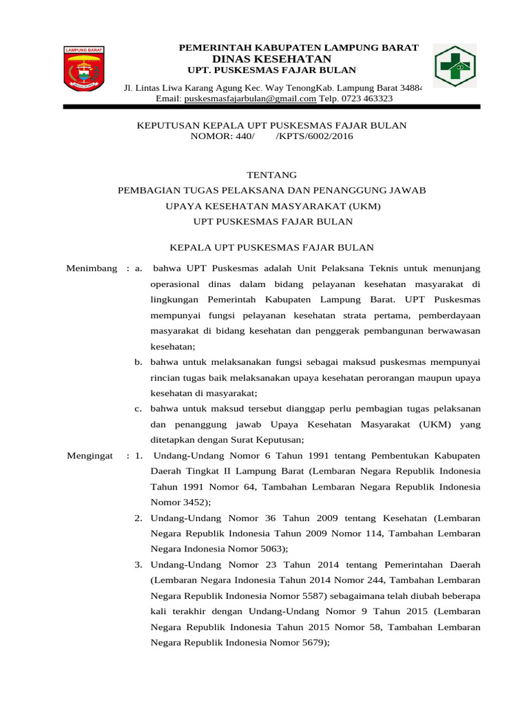 SK PJ Dan Pelaksana UKM, UKP Darbin | PDF