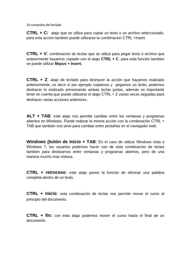 10 Comandos Del Teclado | PDF | Ventana (informática) | Asociación de ...