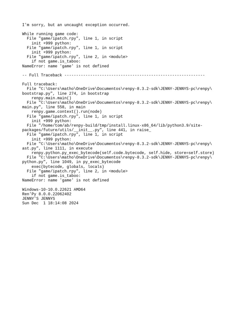Ren'Py 8.3.2 Error: NameError Issue | PDF