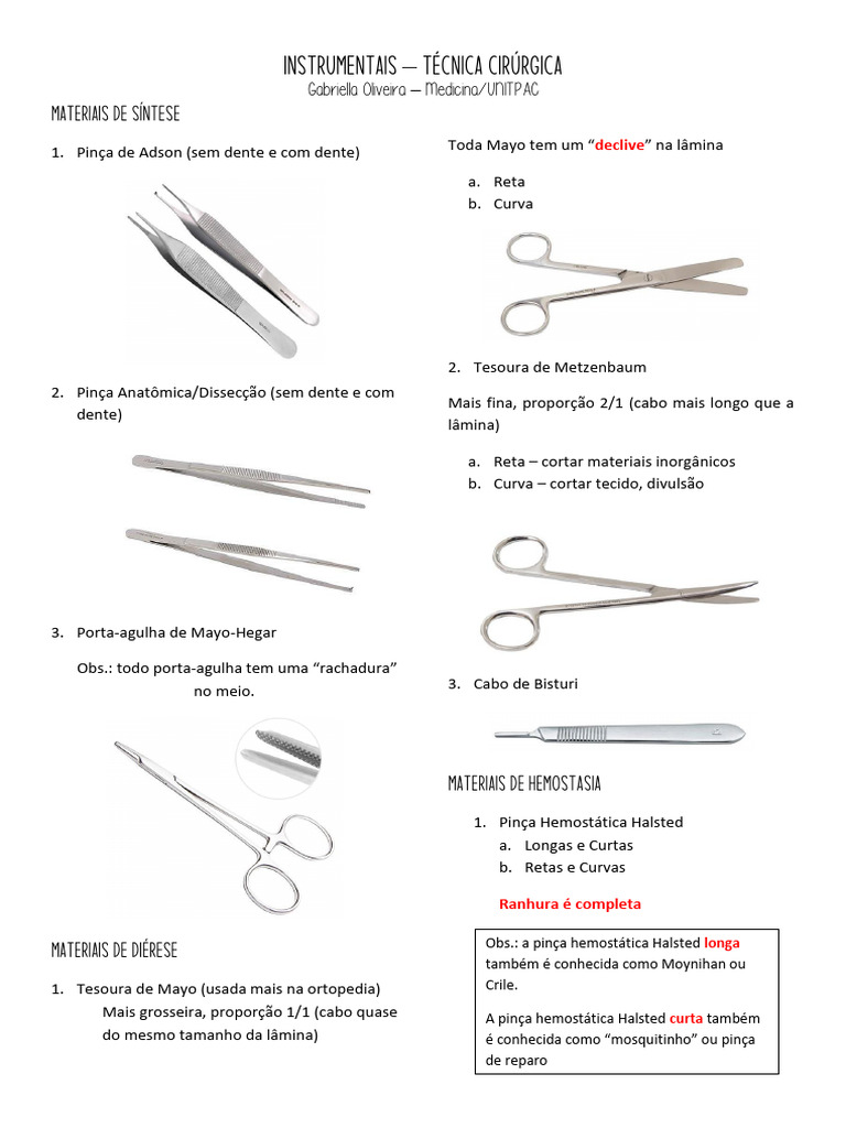 Instrumentos Cirúrgicos e Suas Funções | PDF | Anatomia