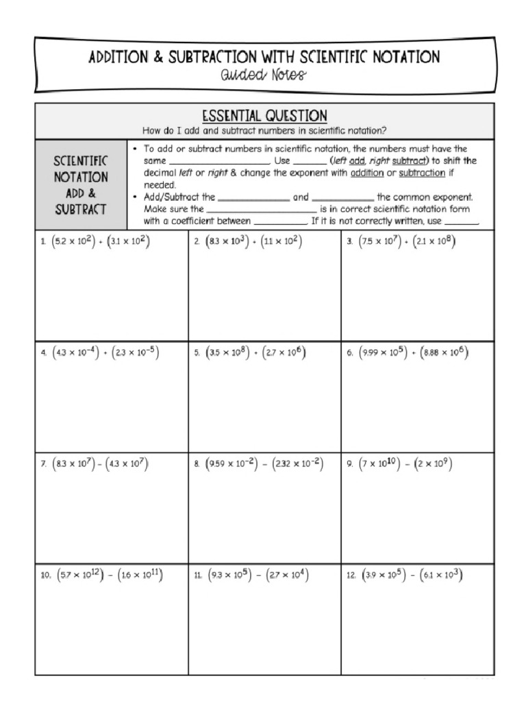 Kami Export - SC Guided Notes Additon and Subtration With Scientific ...