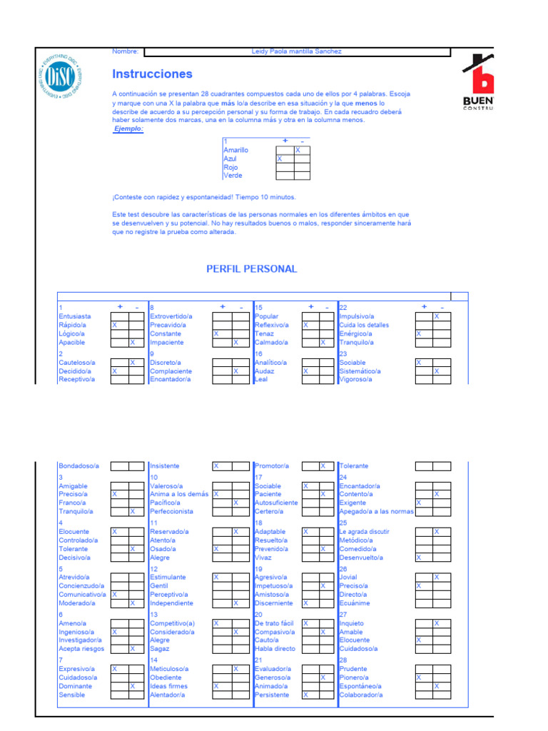 Test de Perfil Personal y Características | PDF
