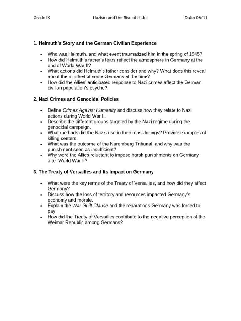 Grade 9 - Extra Questions - Part1 - Nazism | PDF