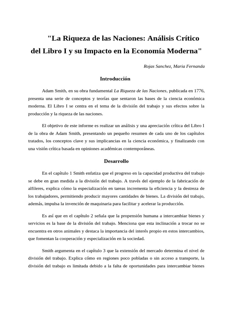 Análisis Crítico de La Riqueza de las Naciones | PDF | Division de ...