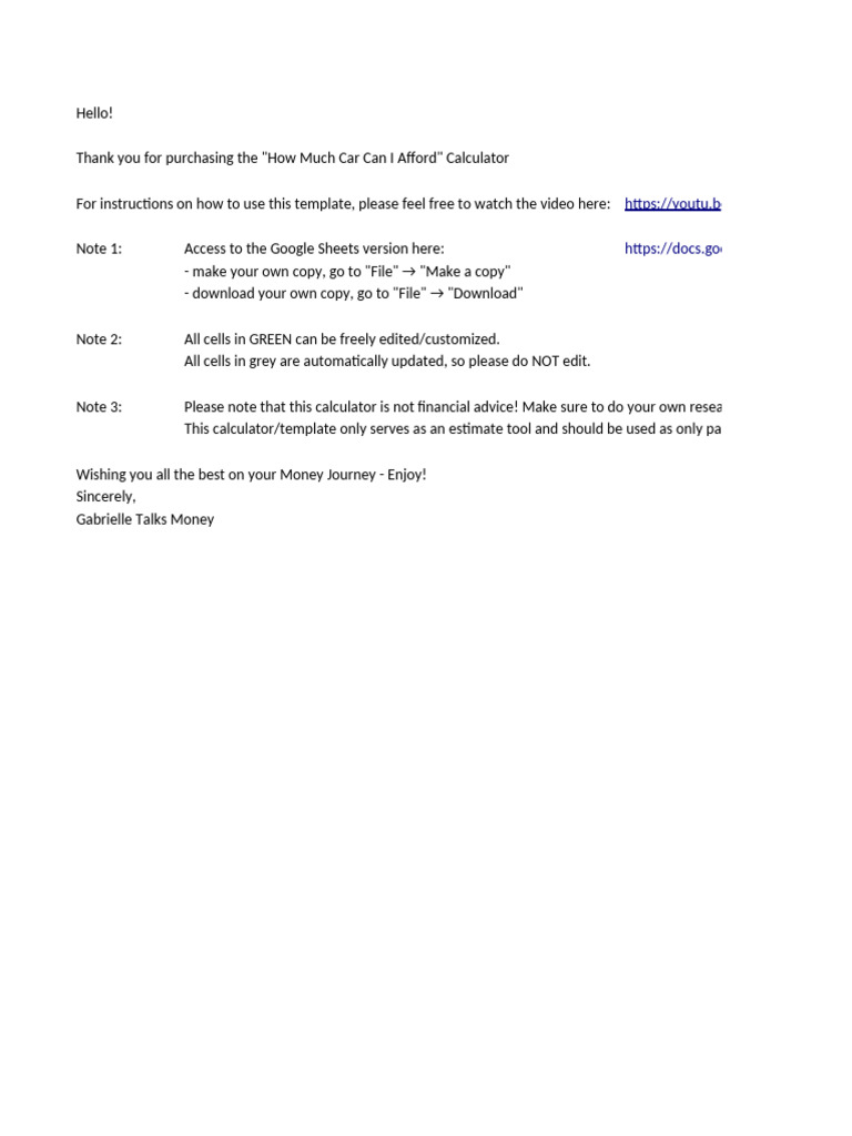 How Much Car Can I Afford Calculator_Gabrielle Talks Money | PDF