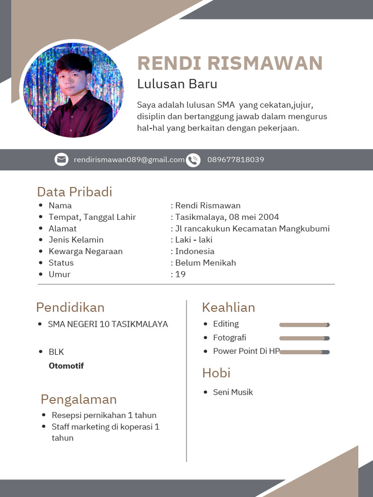 Profil Rendi Rismawan: Lulusan SMA Berbakat | PDF