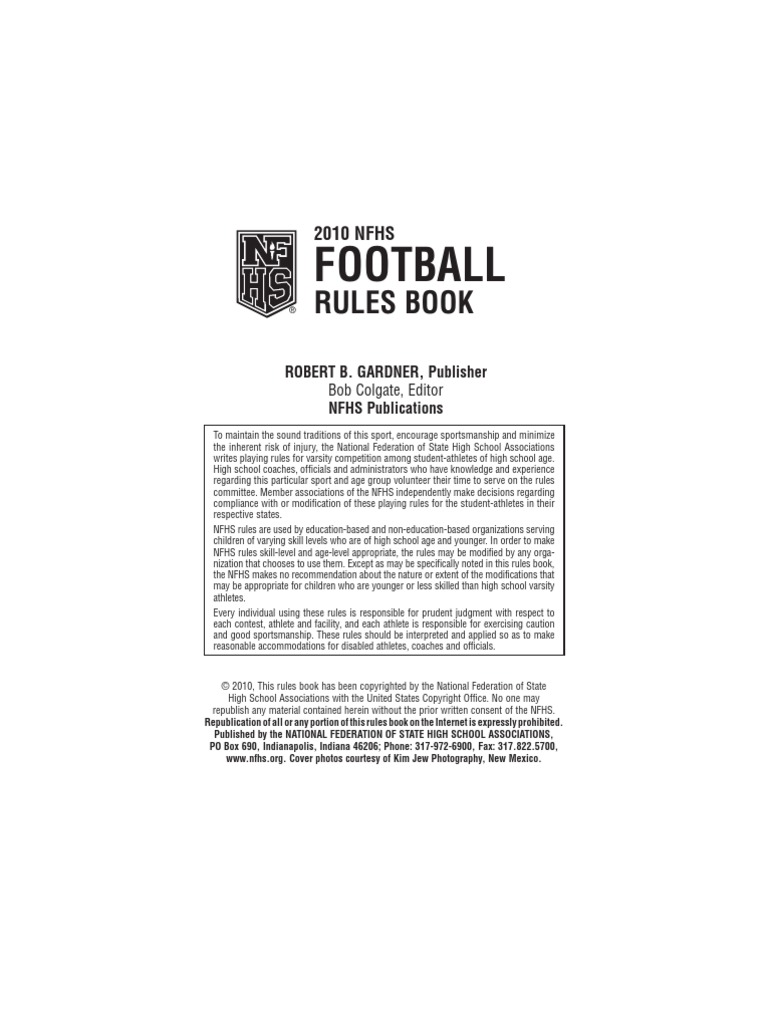 02 2010 NFHS Rule Book Football | PDF | Referee | Shoe