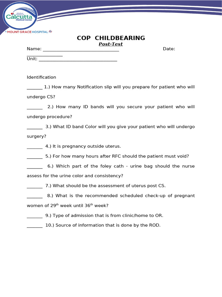 COP - Childbearing Post Test | PDF